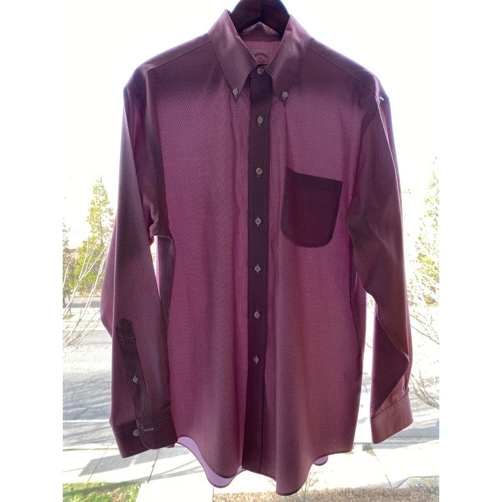 Brooks Brothers 1818 The Original Mens Long Sleeve Shirt Medium Red Check Button